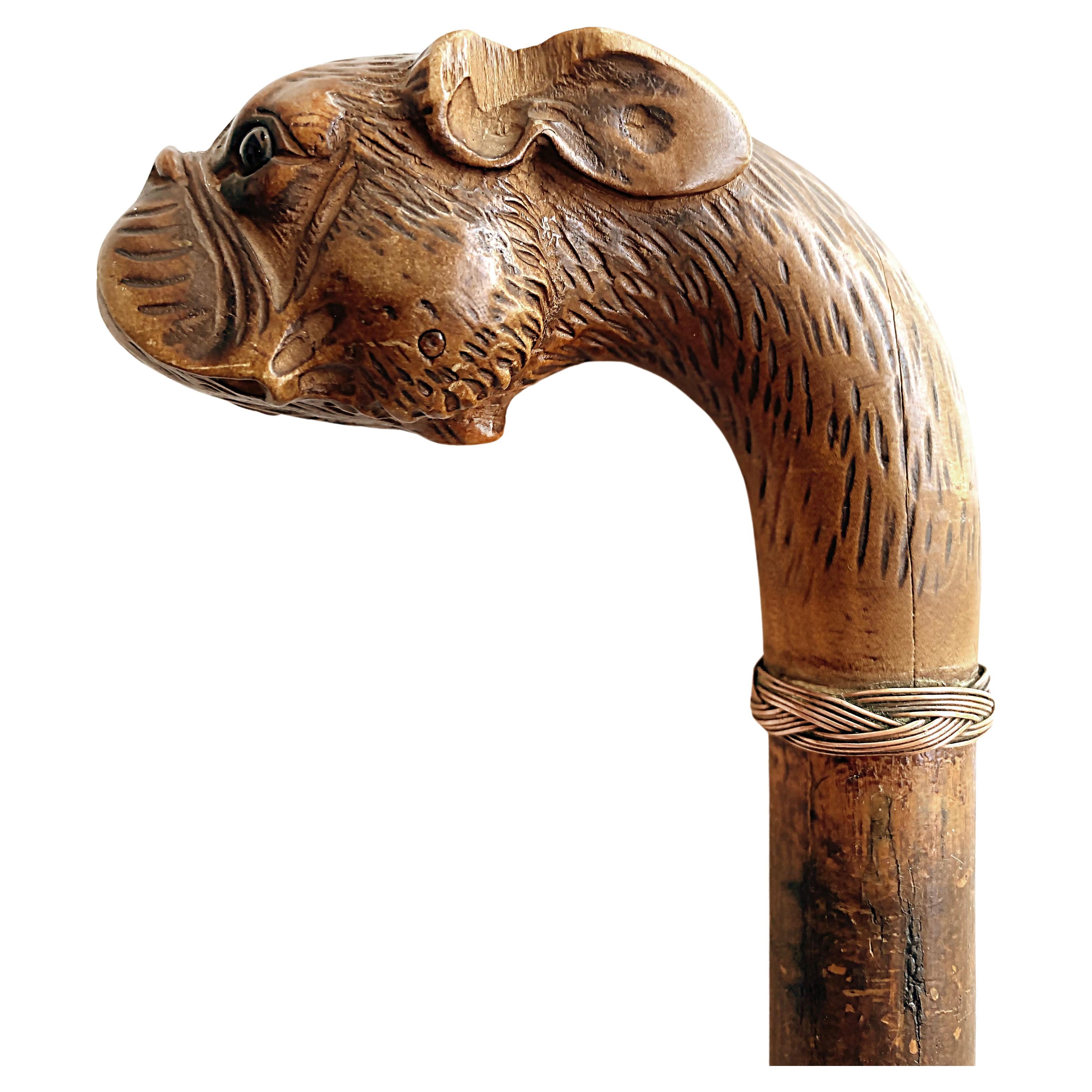 Antique Pug French Bull Dog Glove Holder Walking Stick Cane For Sale