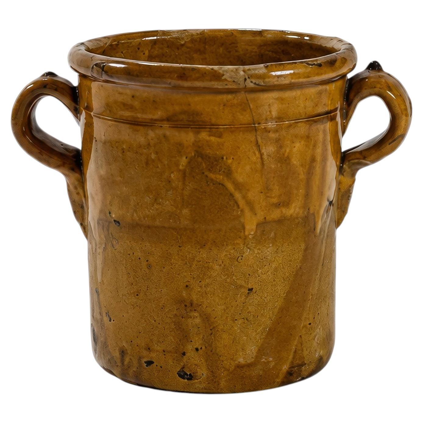 Antique Puglian Glazed Terracotta Preserve Jar with Twin Handles, 1880 For Sale