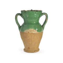 Antique Puglian Terracotta Amphora, Emerald Green Glaze, 19th Century