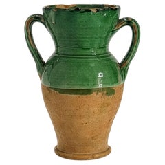Antique Puglian Terracotta Amphora, Emerald Green Glaze, 19th Century