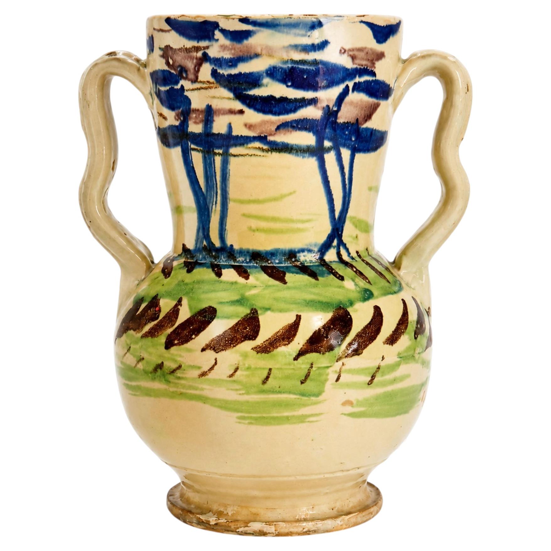Antique Puglian Terracotta Amphora, Hand-Painted, 1880