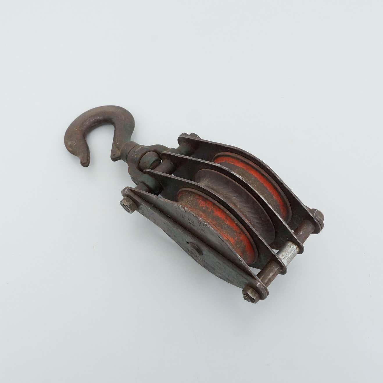 German Antique Pulley Hook in Metal, circa 1940 For Sale