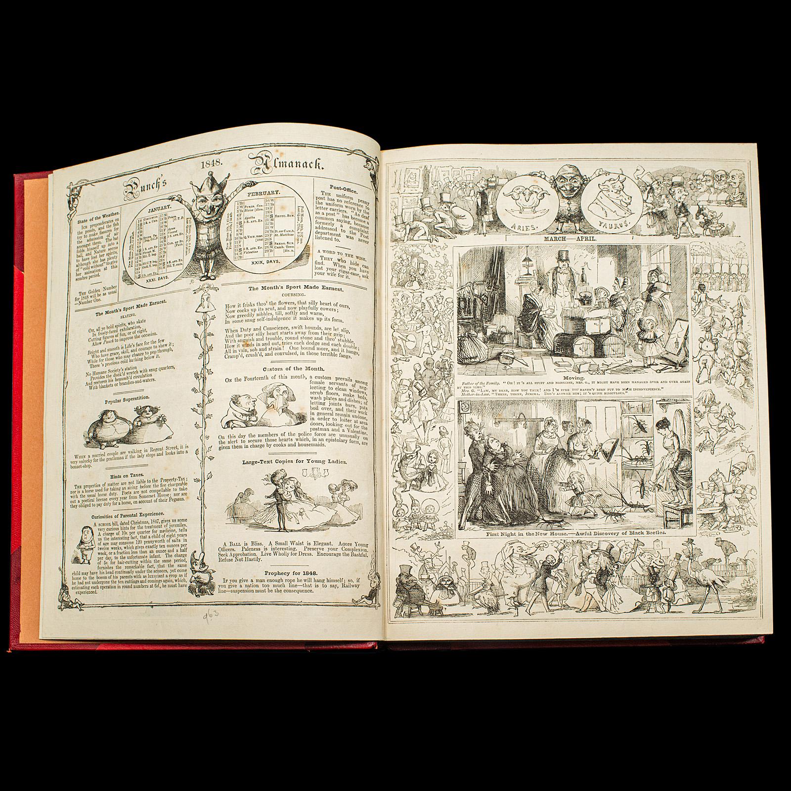 British Antique Punch Book, Almanac Compendium, English, Humour, Illustrated, Victorian For Sale