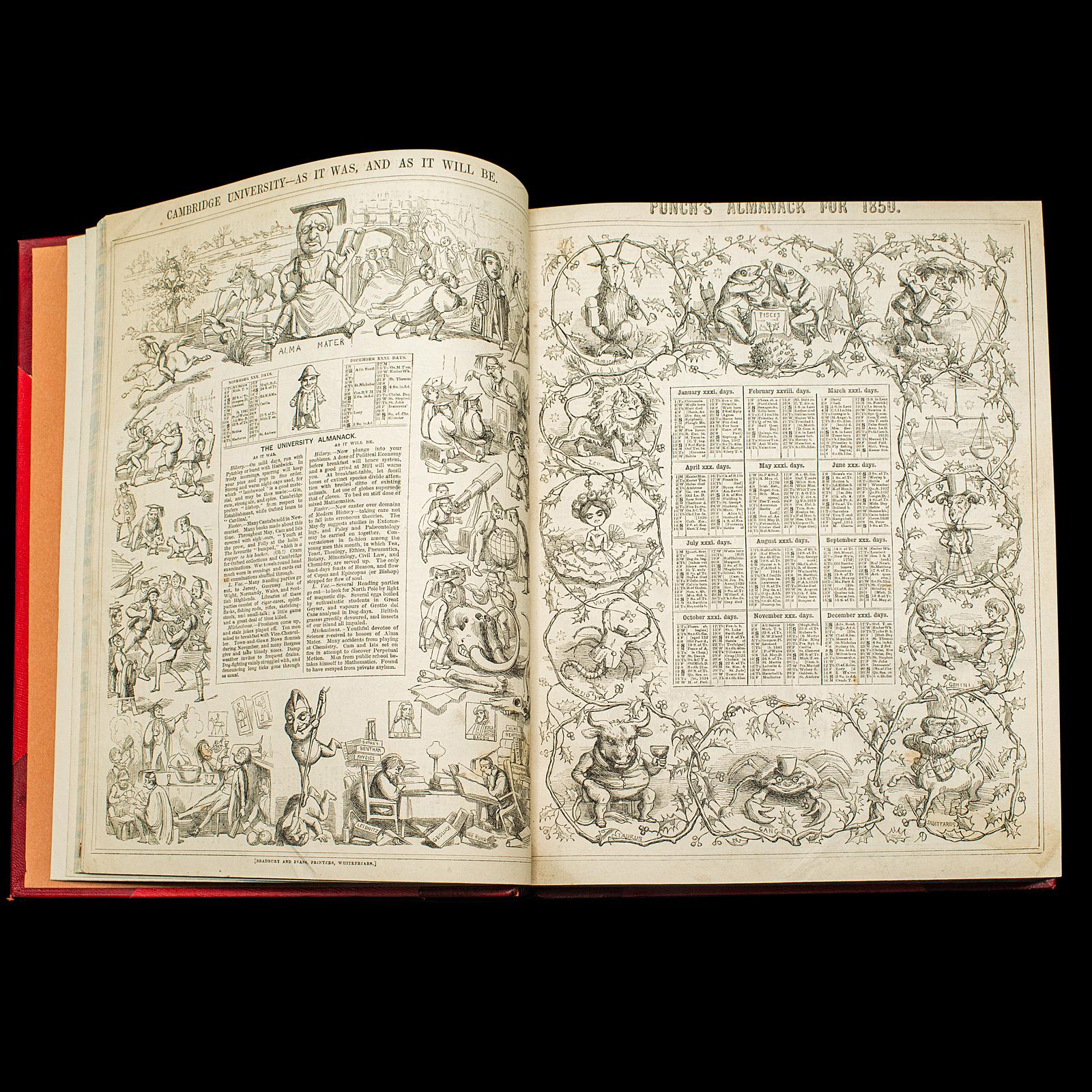 Antique Punch Book, Almanac Compendium, English, Humour, Illustrated, Victorian In Good Condition For Sale In Hele, Devon, GB