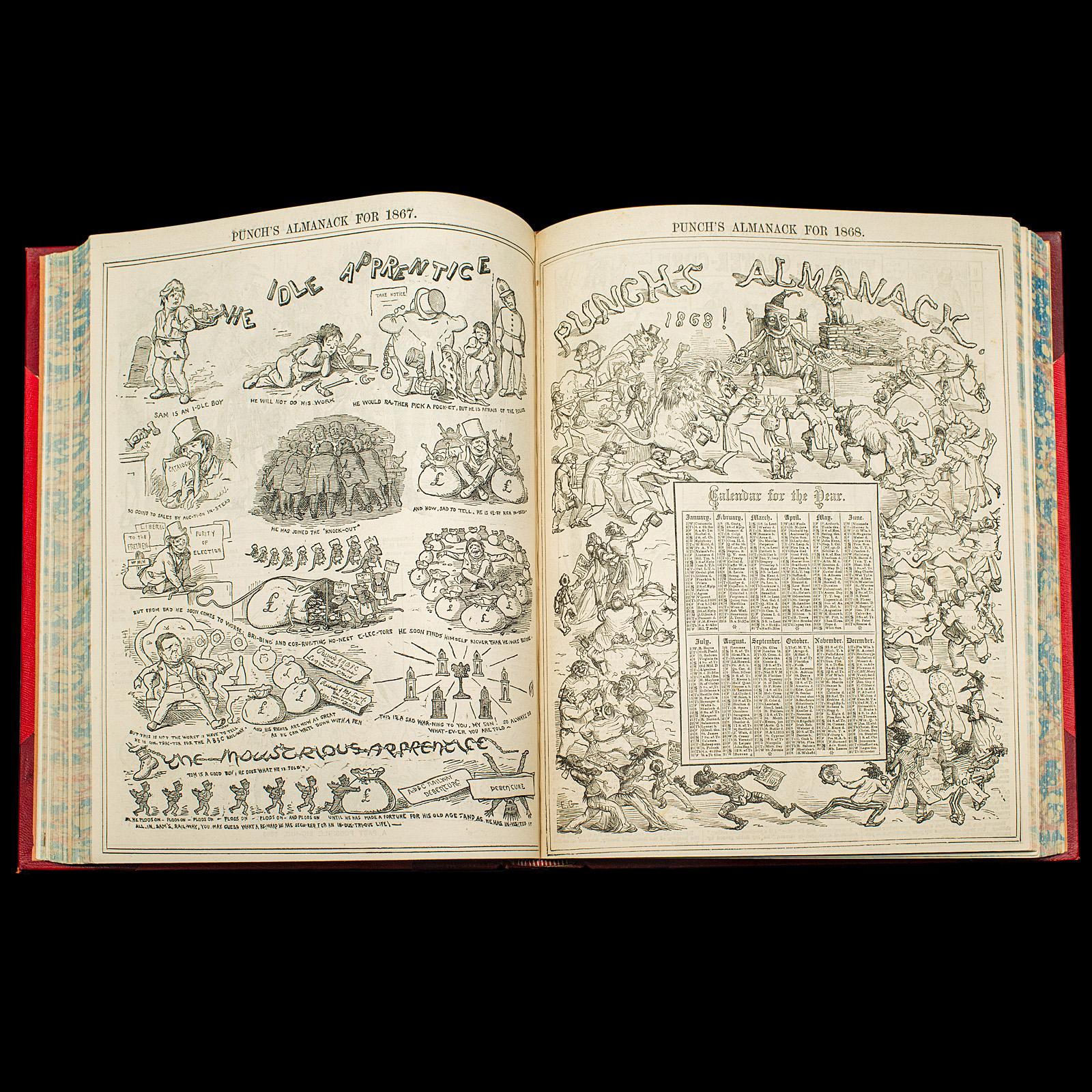Textile Antique Punch Book, Almanac Compendium, English, Humour, Illustrated, Victorian For Sale