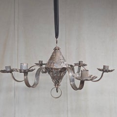 Antique Punched Tin Six-Arm Candle Chandelier, New Mexico, Spanish Colonial styl