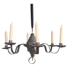 Antique Punched Tin Six-Arm Candle Chandelier, New Mexico, Spanish Colonial styl