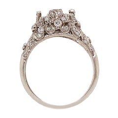 Antique Pure Platinum and Natural Diamond Flower Detailed Mounting 4.6g Antique Pure Platinum and Natural Diamond Flower Detailed Mounting 4.6g