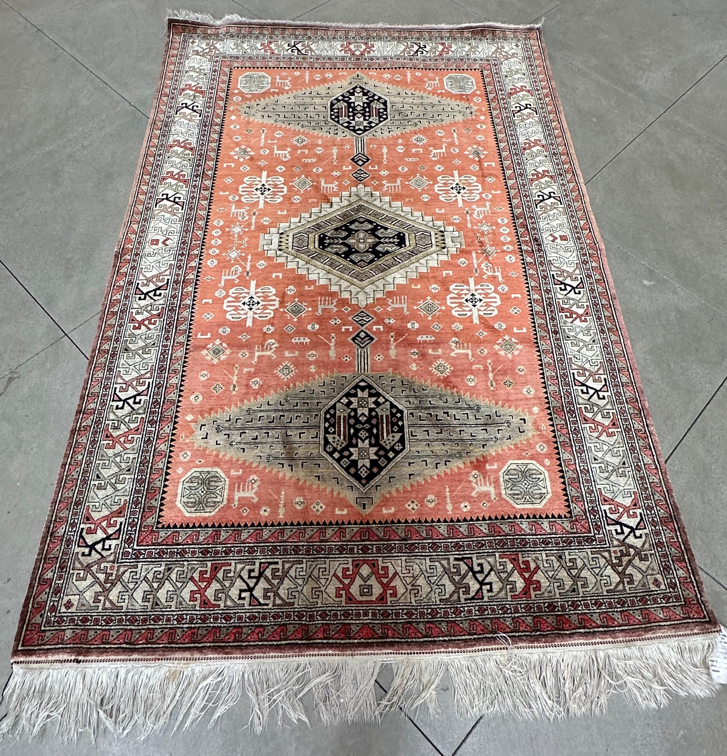 Perse Ancien tapis d'accent persan en soie pure, orange en vente