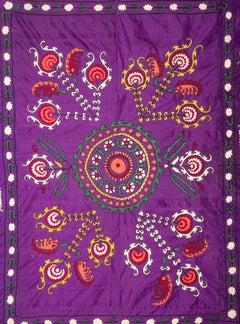 Antique Pure Silk Suzani from Uzbekistan, Central Asia, 1900s