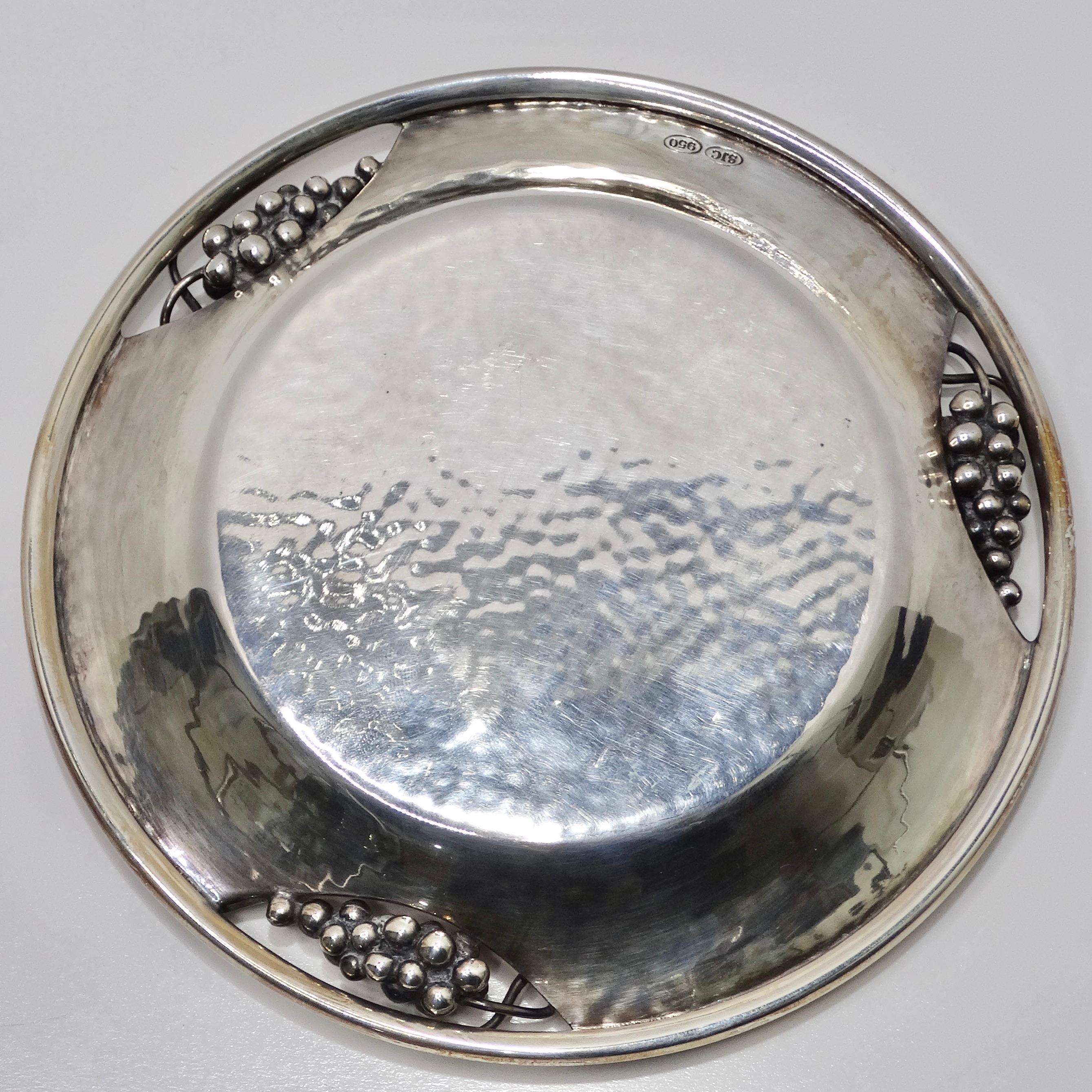 Antique Pure Silver Grape Motif Plate For Sale 3