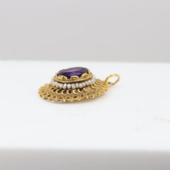 Antique Purple Amethyst Gemstone Pendant 14 Karat Yellow Gold Oval Amethyst