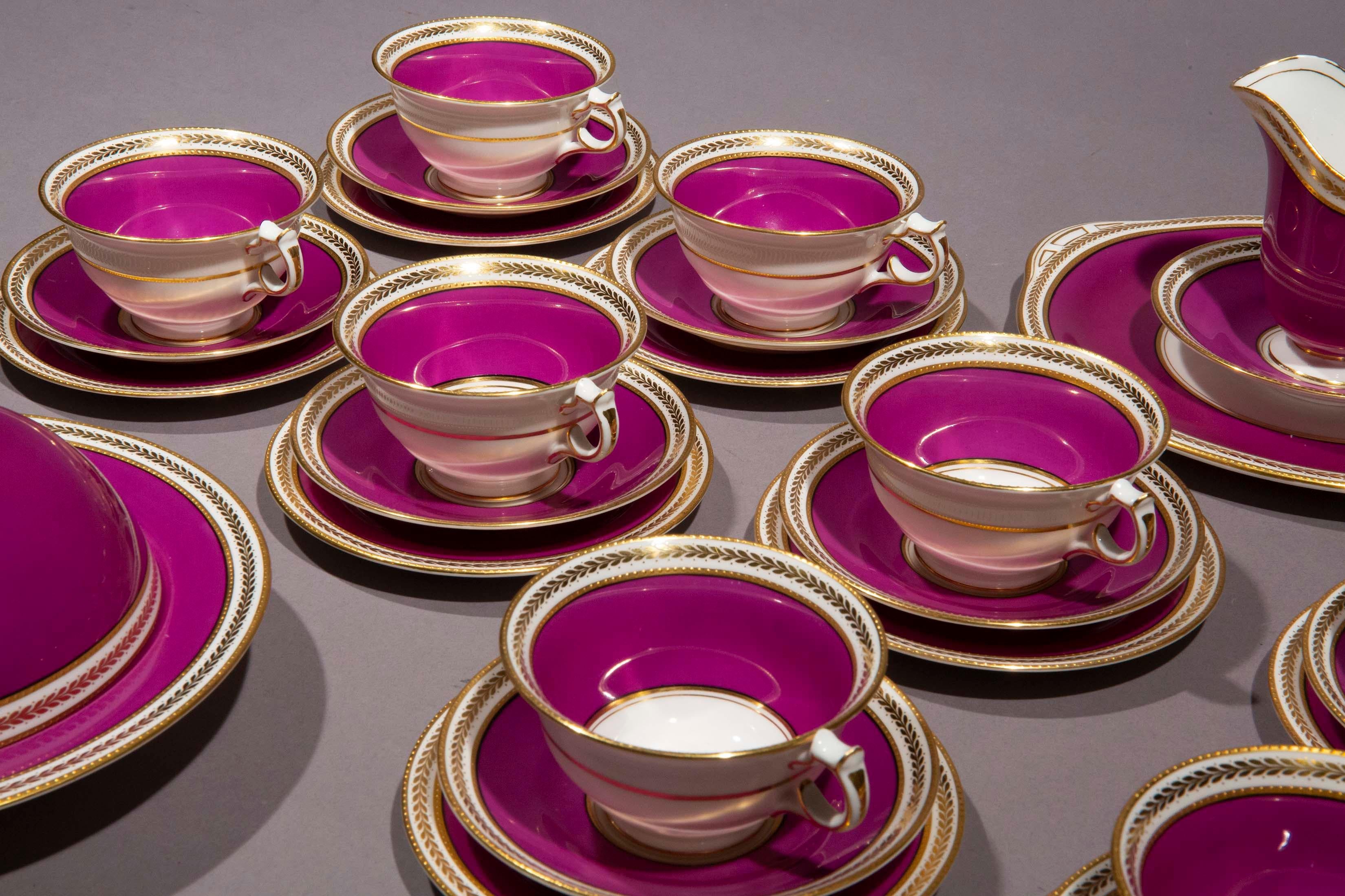 Antique Purple and Gold Porcelain Tea Set for Eight Persons For Sale 2