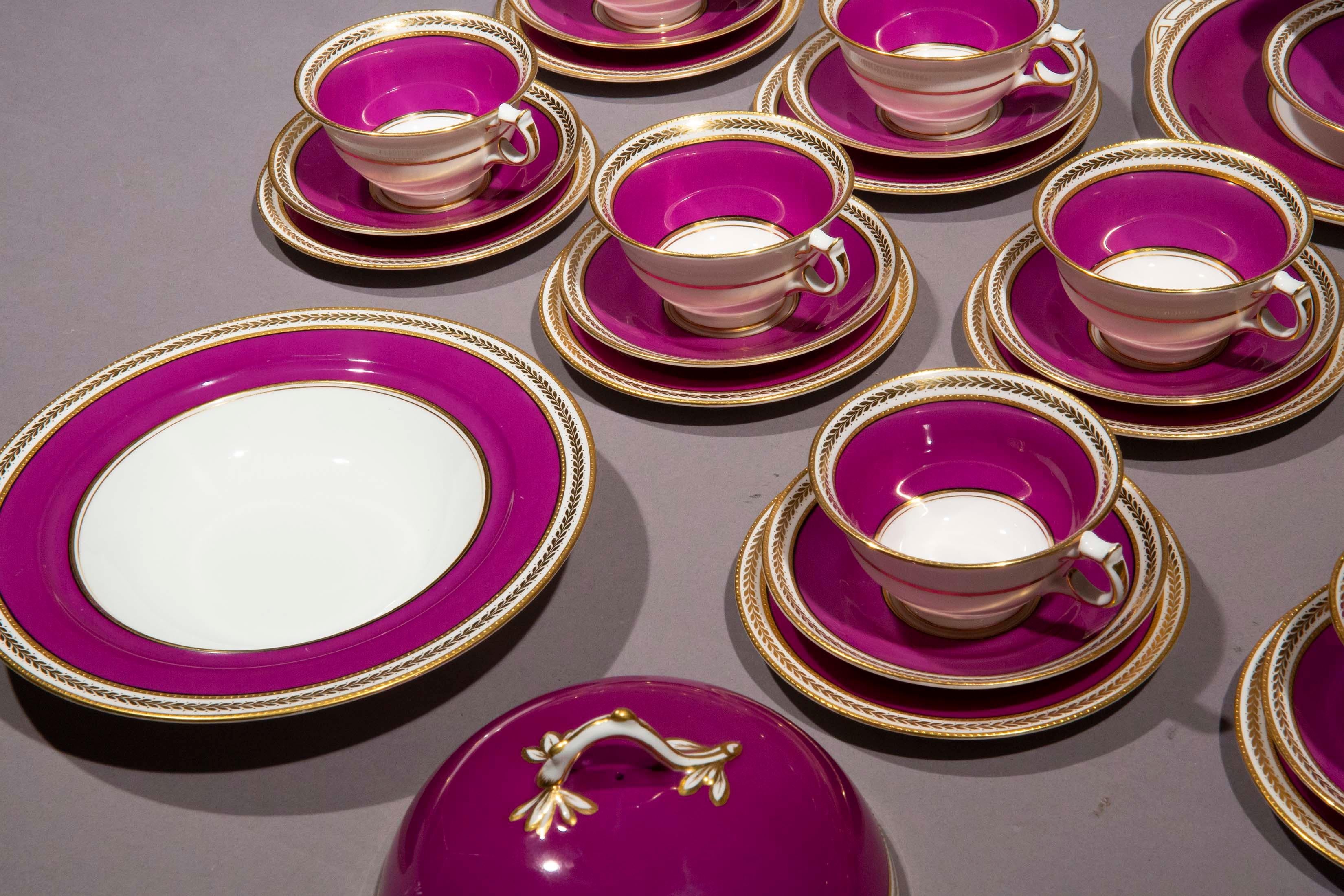 Antique Purple and Gold Porcelain Tea Set for Eight Persons For Sale 3