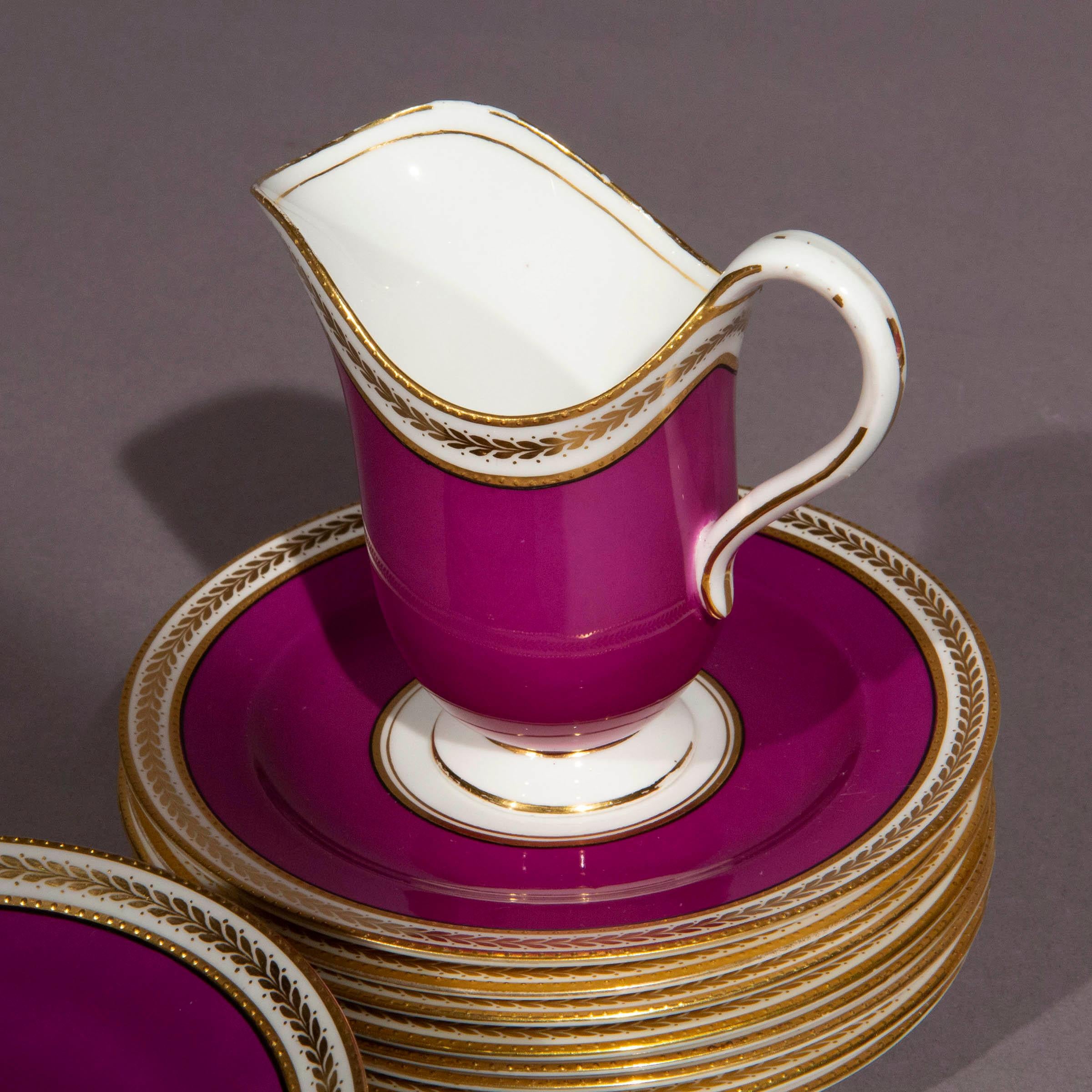 Antique Purple and Gold Porcelain Tea Set for Eight Persons For Sale 9