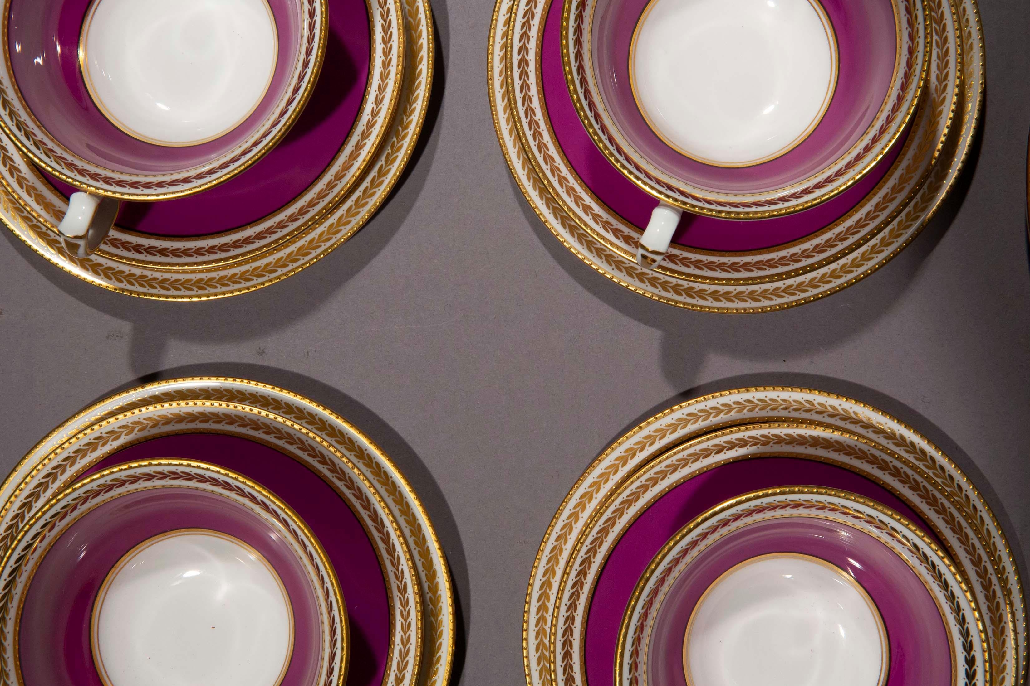 Gilt Early 20th Century Purple and Gold Porcelain Tea Set for Eight Persons For Sale