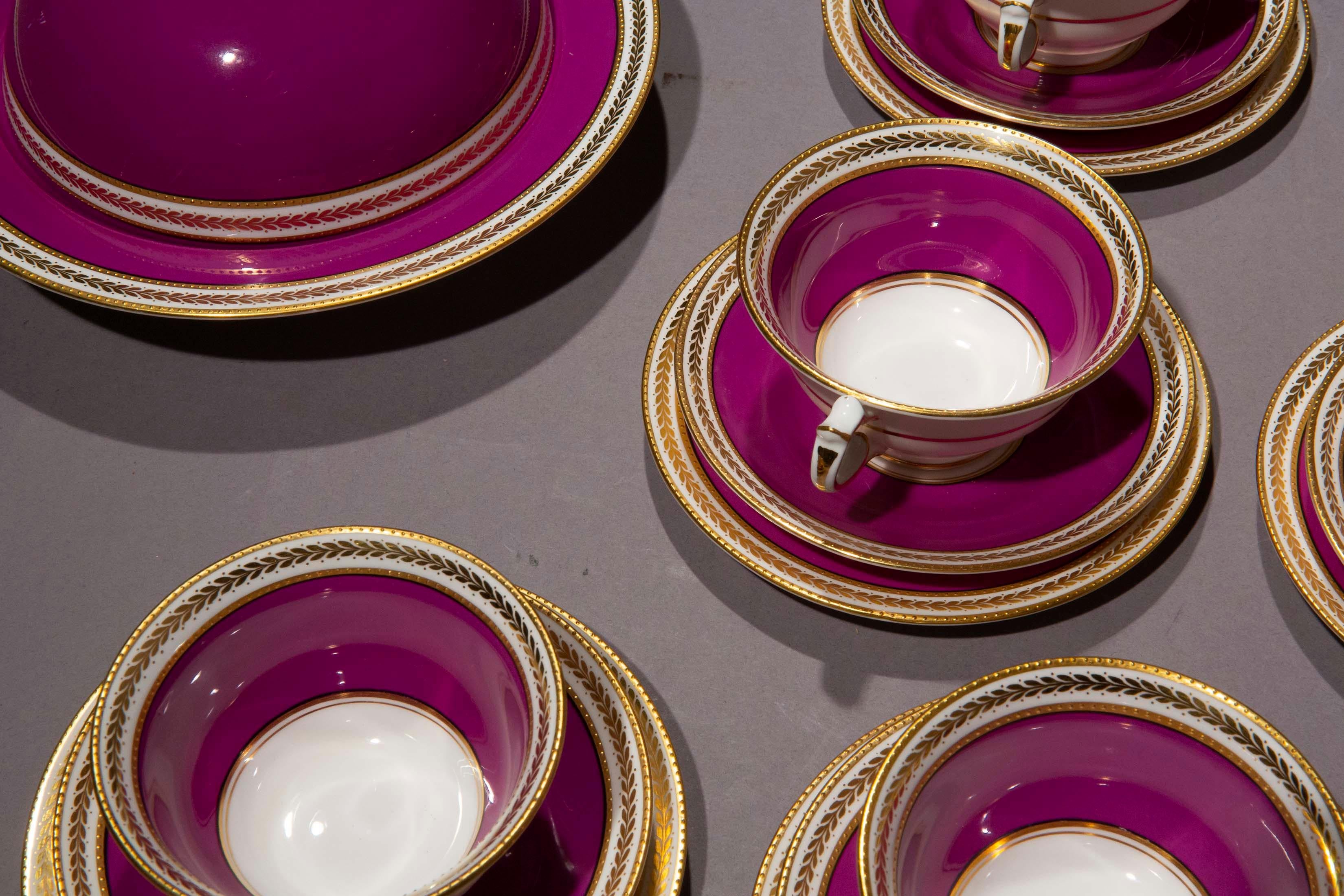 20th Century Antique Purple and Gold Porcelain Tea Set for Eight Persons For Sale