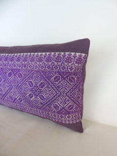 Antique Purple and White Fez Textile Long Decorative Bolster Pillow
