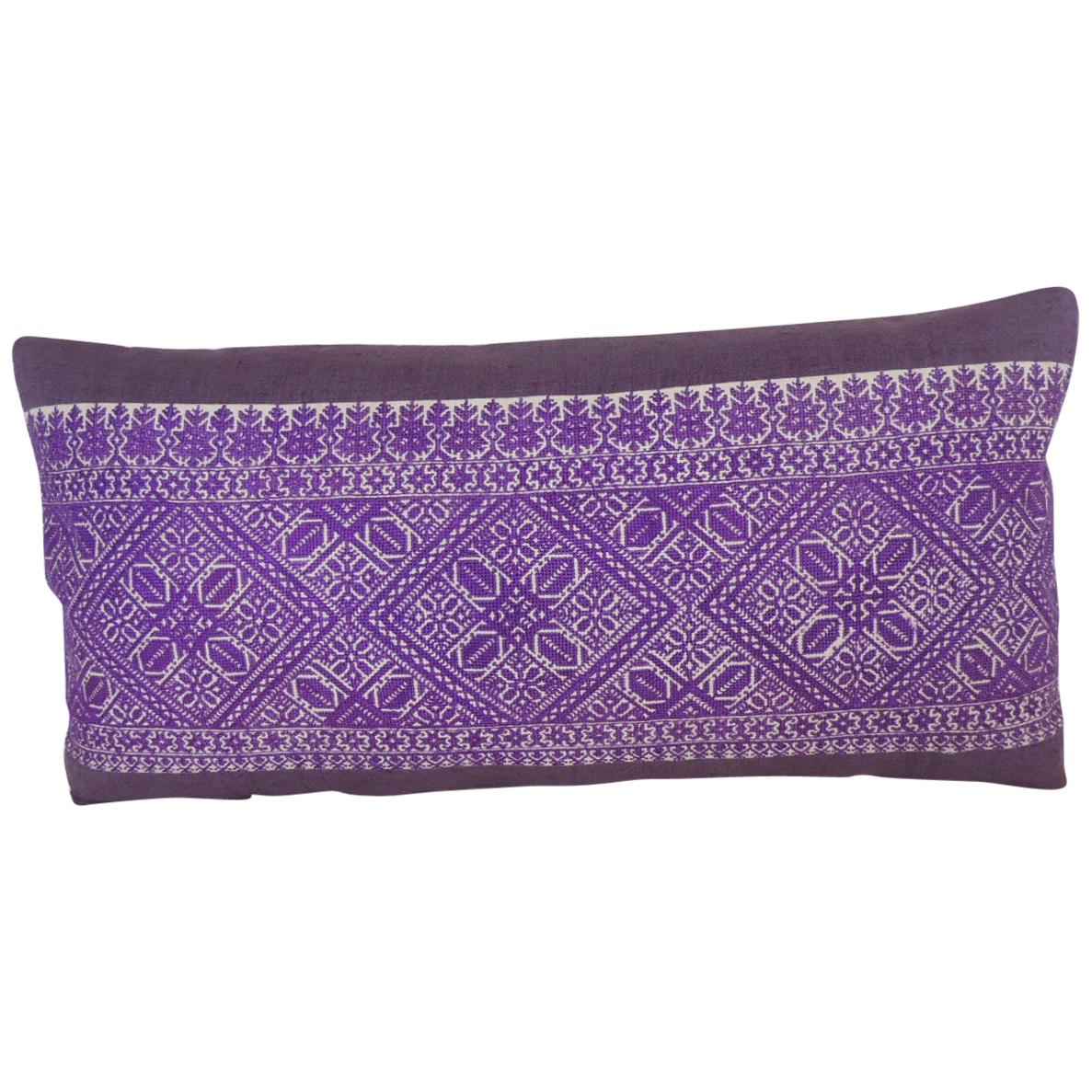 Antique Purple and White Fez Textile Long Decorative Bolster Pillow