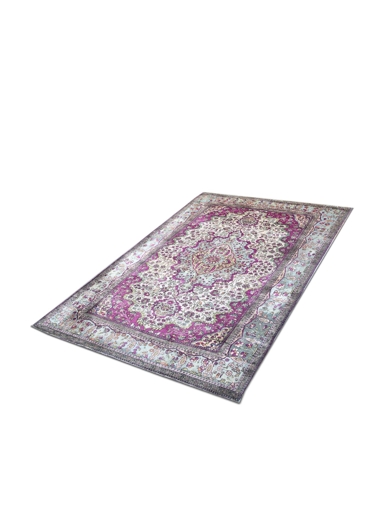 Début de l'époque victorienne Tapis de salon Mohtasham ancien en soie violette et crème tissé à la main en vente