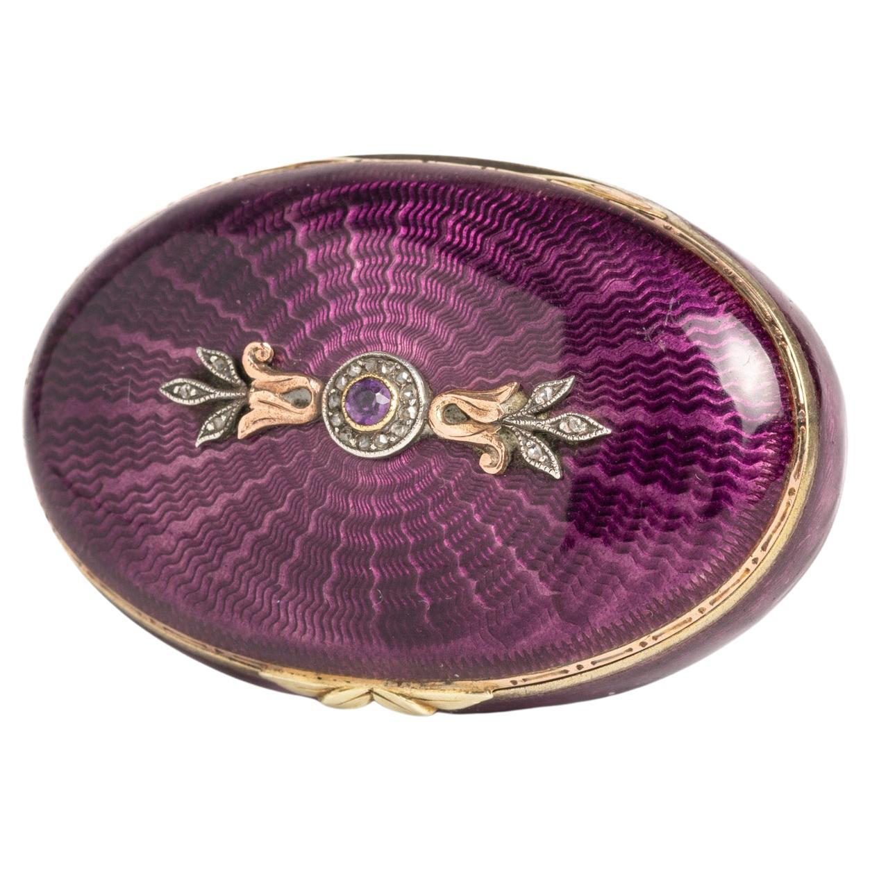 Antique Purple Guilloché Enamel Amethyst Box For Sale