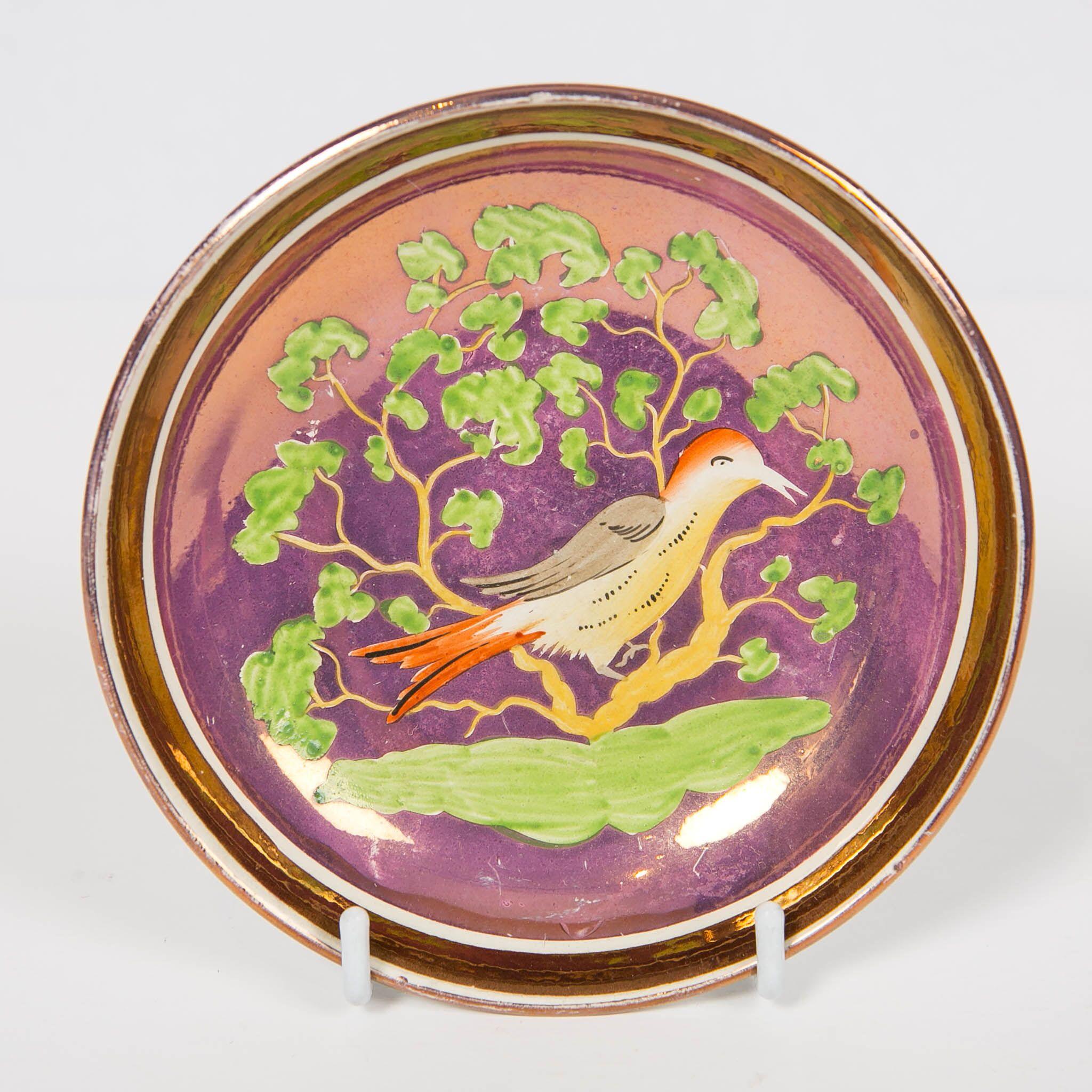 Early Victorian Antique Purple Lustre Cup and Saucer Hand Painted in England, circa 1830