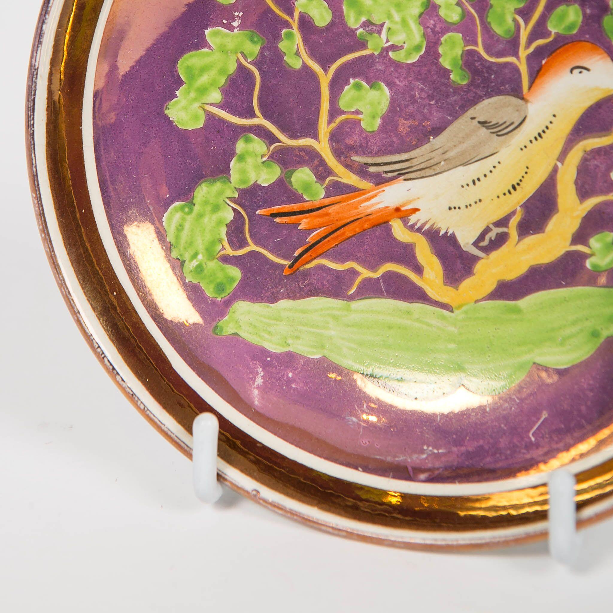 English Antique Purple Lustre Cup and Saucer Hand Painted in England, circa 1830