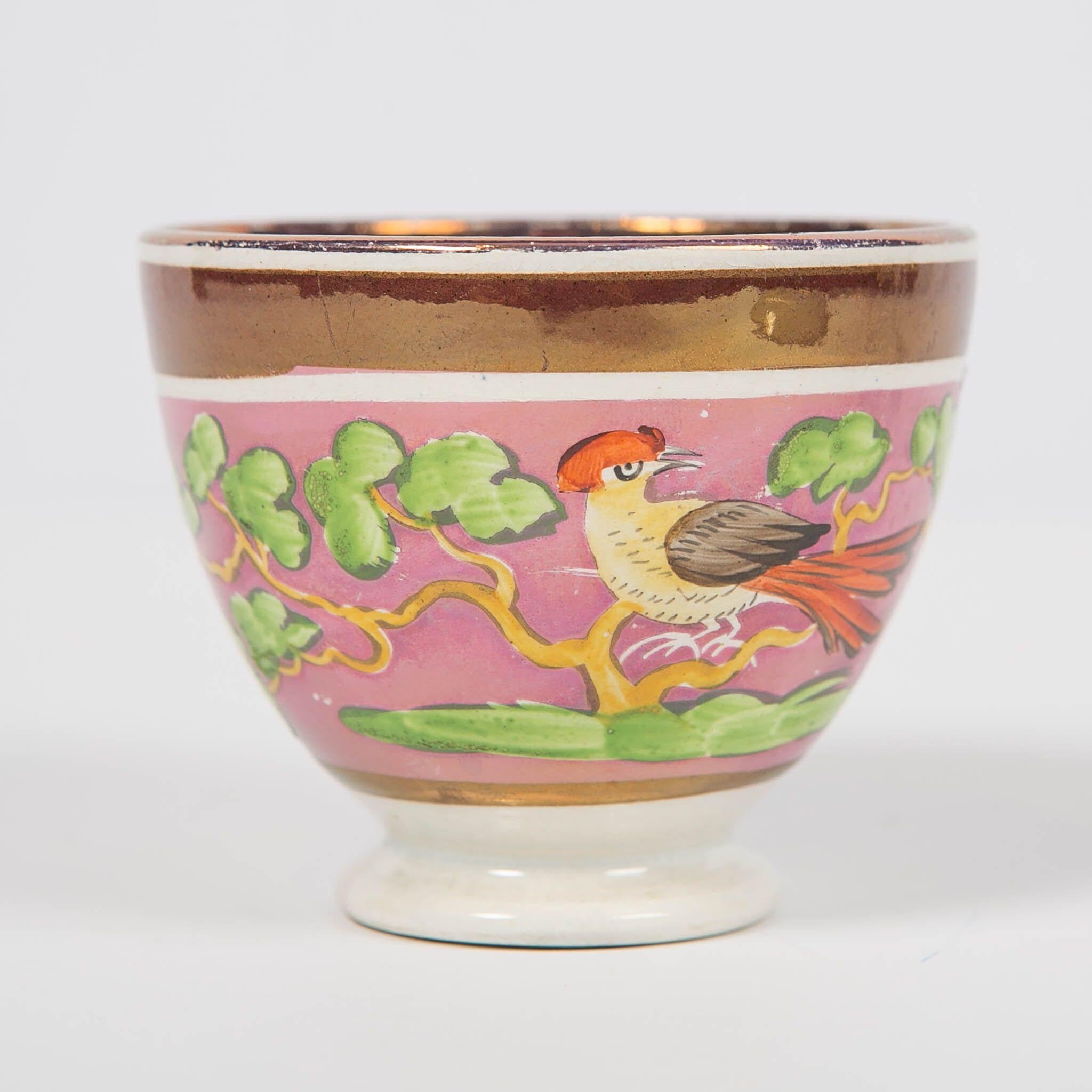Pottery Antique Purple Lustre Cup and Saucer Hand Painted in England, circa 1830