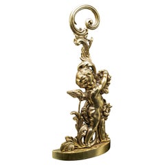 Antique Putto Doorstop, English, Brass, Cherub, Door Keeper, Victorian, C.1900