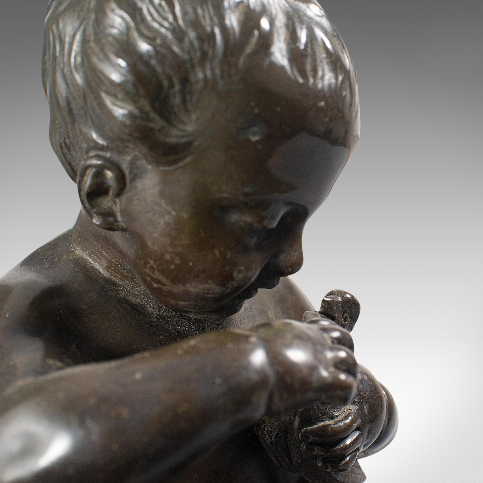 Antique Putto Statue, French, Bronze, Cherub Figure, Late 19th Century For Sale 6