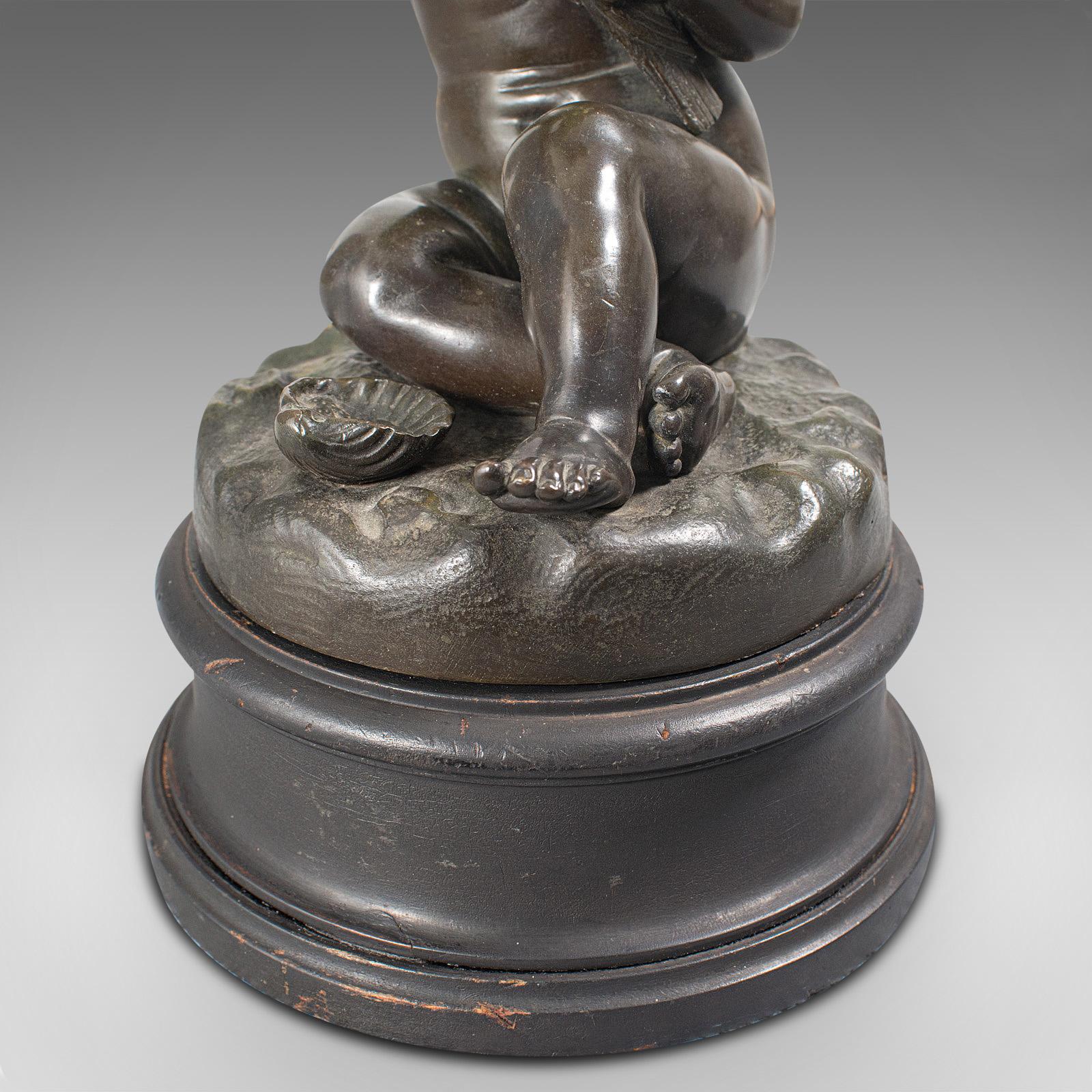 Antique Putto Statue, French, Bronze, Cherub Figure, Late 19th Century For Sale 7