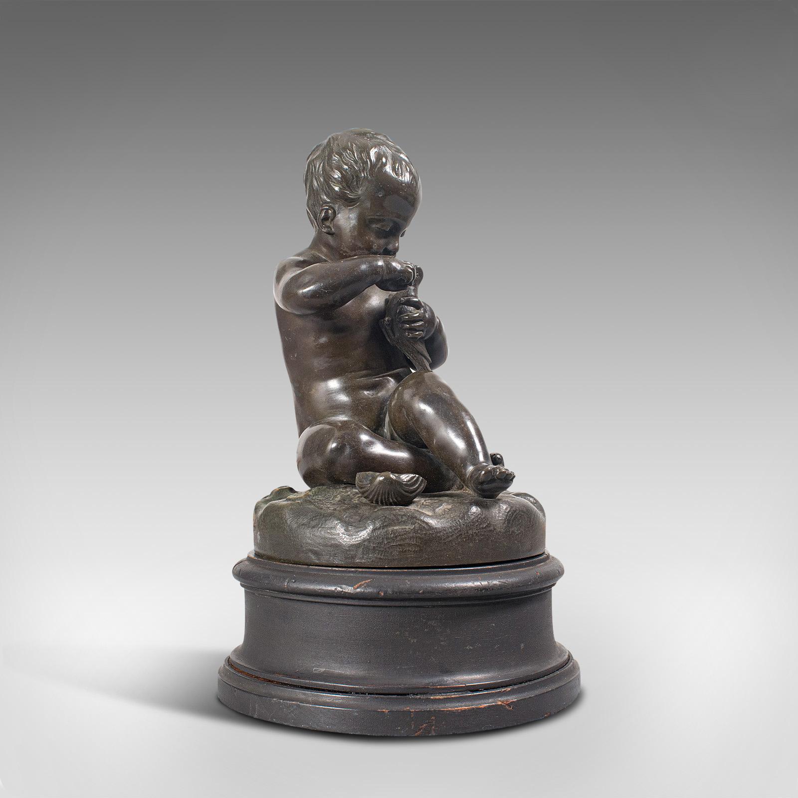 Francese Statua di putto antica, francese, bronzo, figura di cherubino, fine XIX secolo in vendita