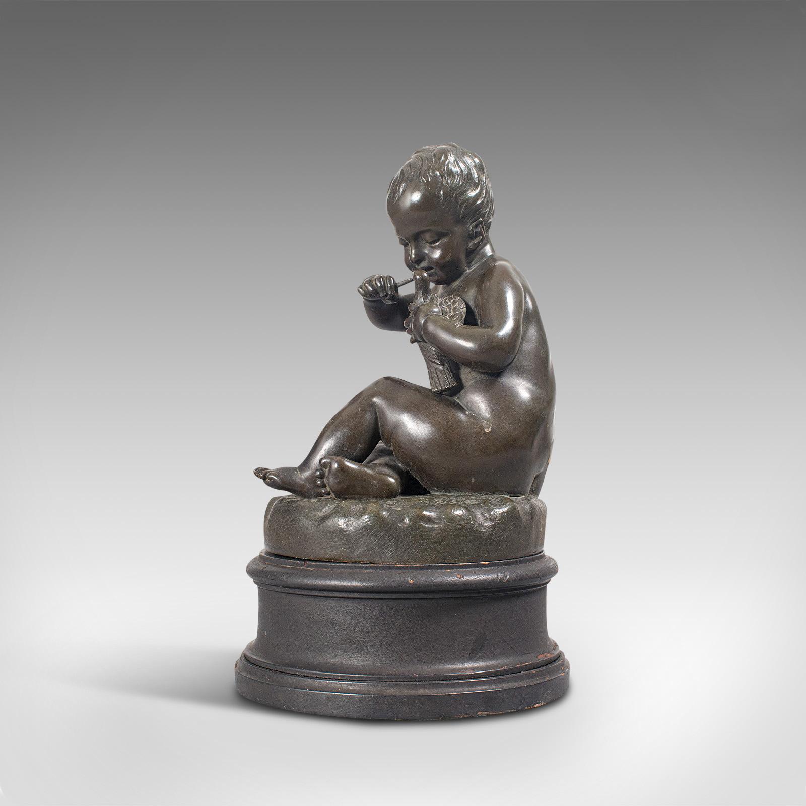Antique Putto Statue, French, Bronze, Cherub Figure, Late 19th Century For Sale 1