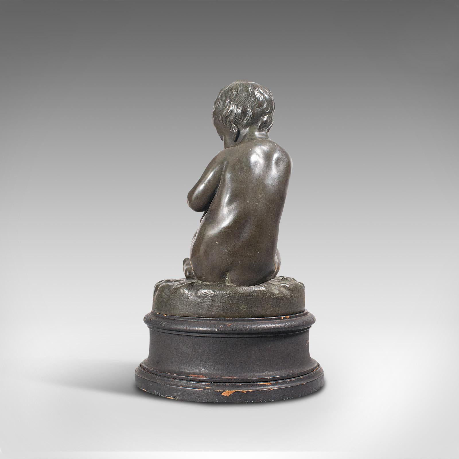 Antique Putto Statue, French, Bronze, Cherub Figure, Late 19th Century For Sale 2