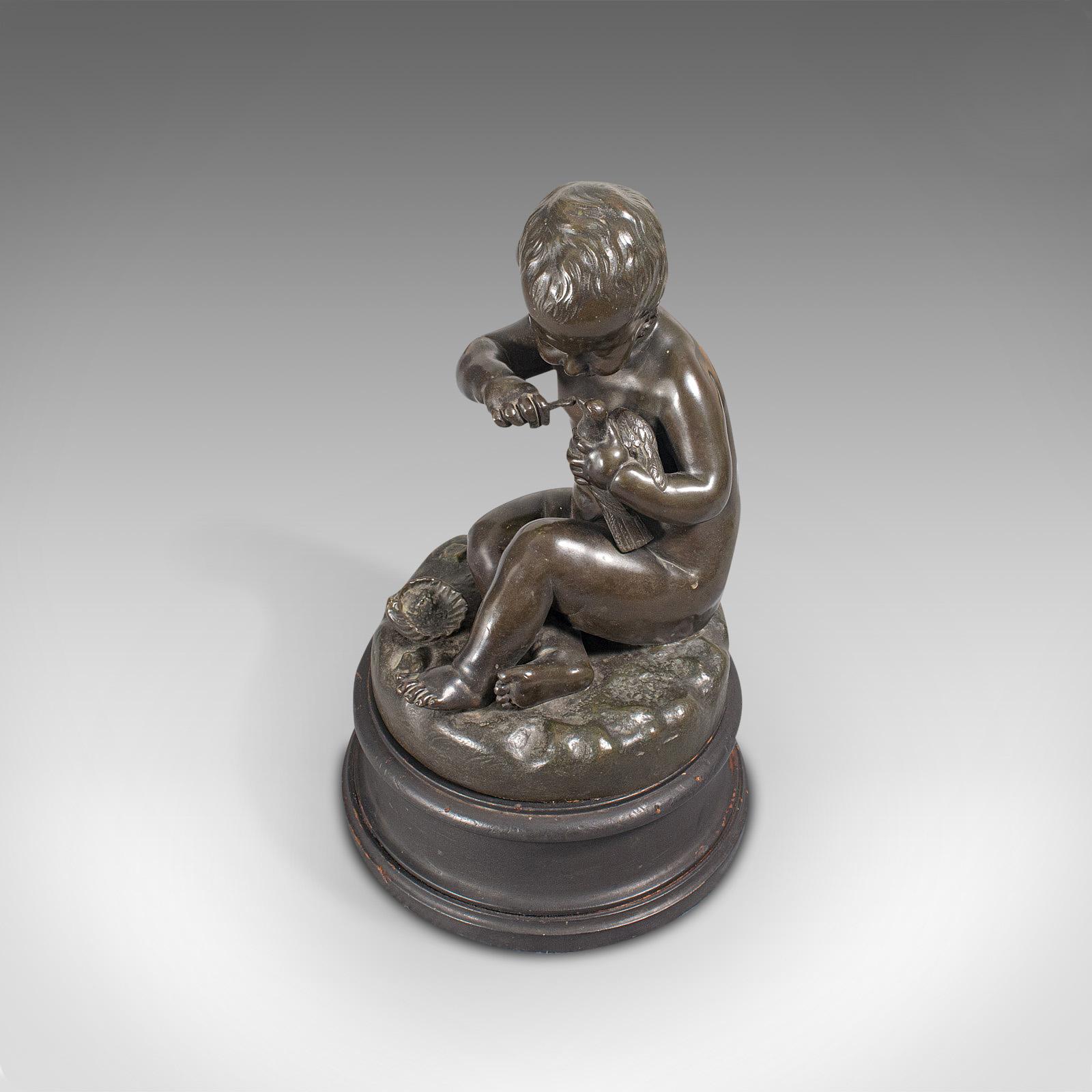 Antique Putto Statue, French, Bronze, Cherub Figure, Late 19th Century For Sale 3