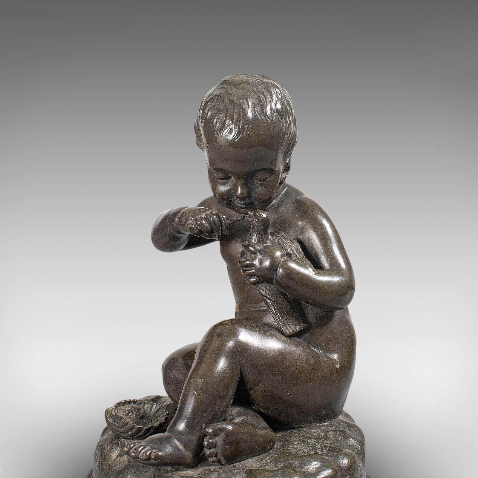 Antique Putto Statue, French, Bronze, Cherub Figure, Late 19th Century For Sale 4