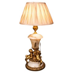Antike Putto-Tischlampe, Italienisch, Alabaster, vergoldetes Metall, Grand Tour, viktorianisch
