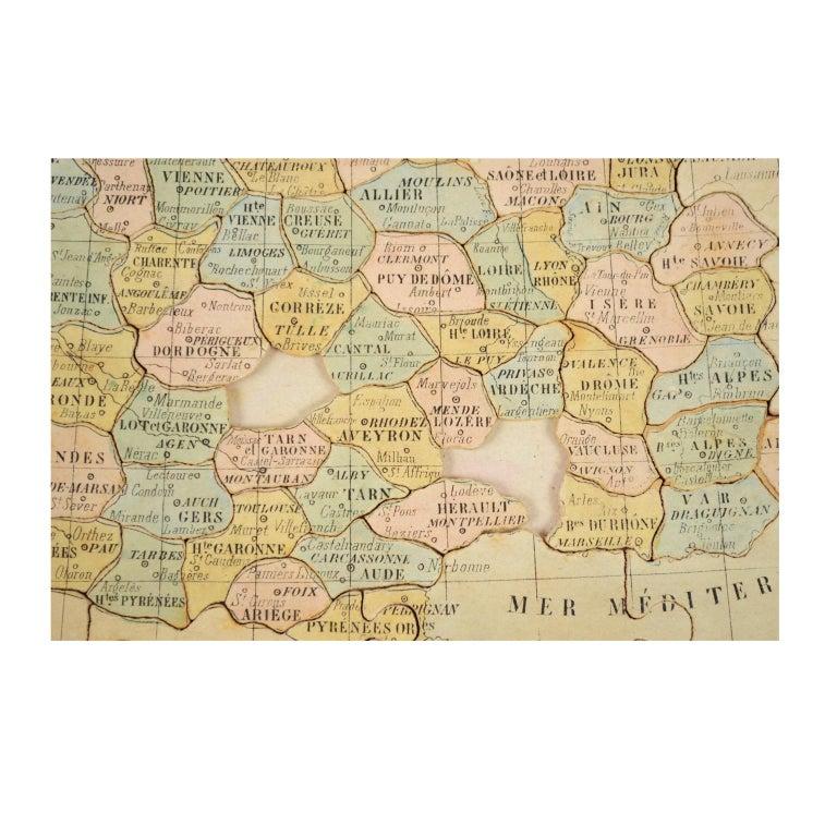 Antique Puzzle of Colored Cardboard Depicting World Map, Europe and France For Sale 1