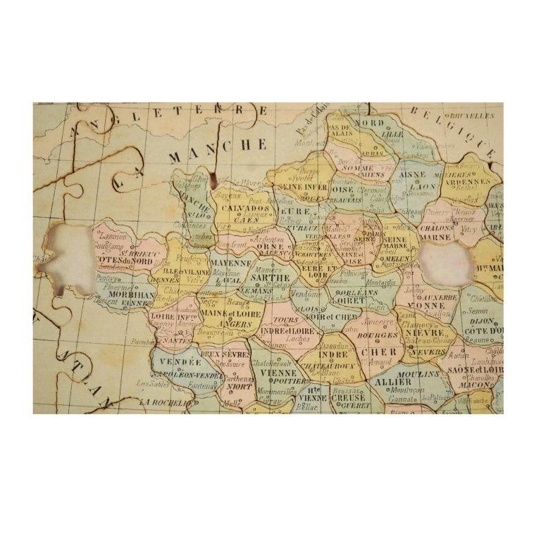 Antique Puzzle of Colored Cardboard Depicting World Map, Europe and France For Sale 2