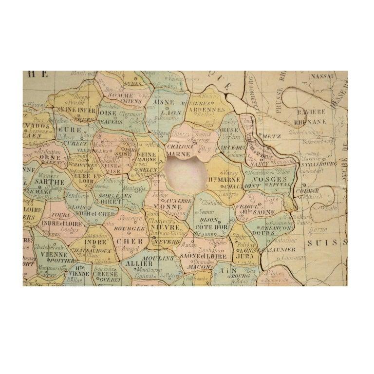 Antique Puzzle of Colored Cardboard Depicting World Map, Europe and France For Sale 3
