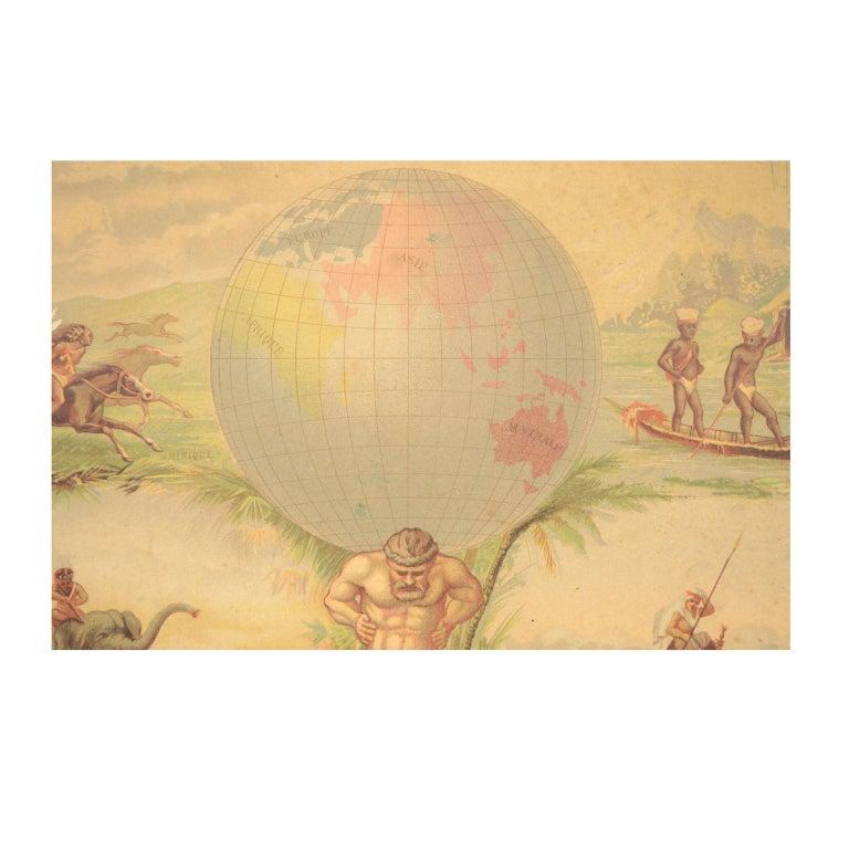 Antique Puzzle of Colored Cardboard Depicting World Map, Europe and France For Sale 6