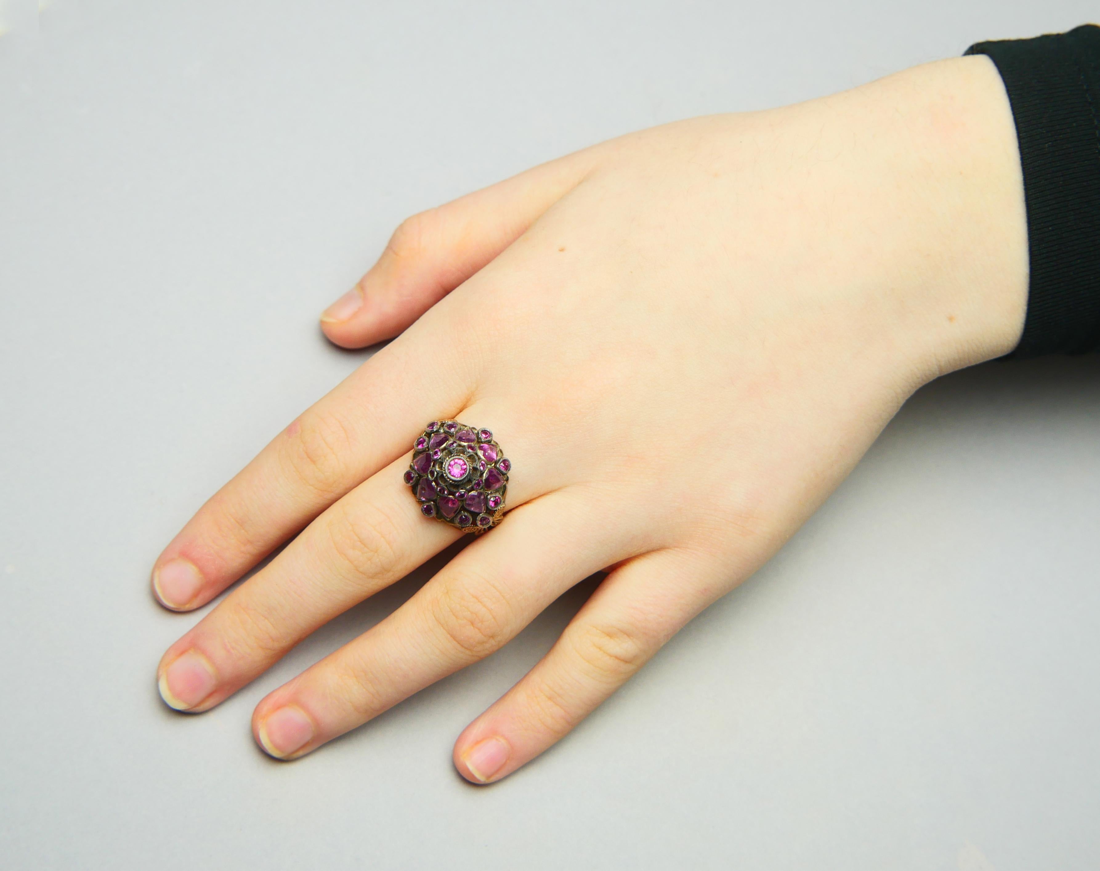 Antique Pyramid Ring natural 4.75ctw Ruby solid 14K Gold Ø US8.5 / 6.9gr For Sale 5