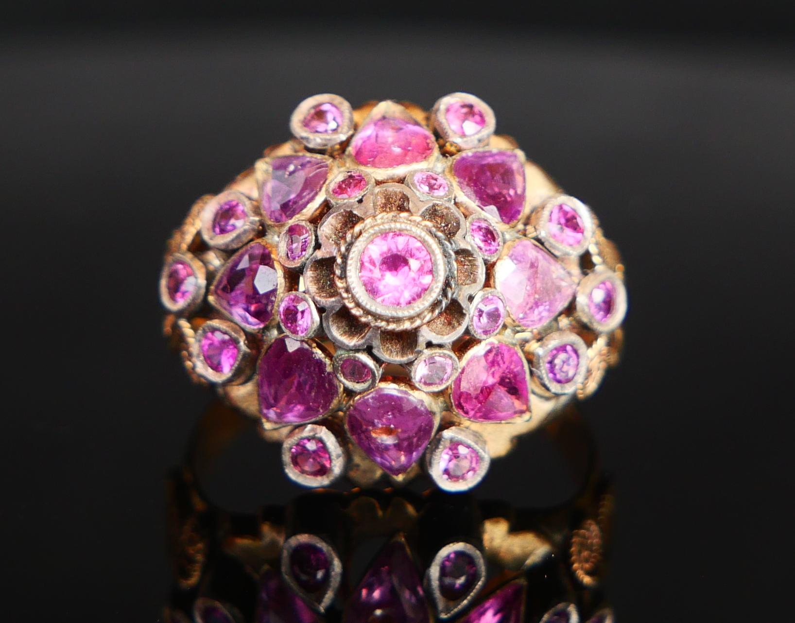 Antique Pyramid Ring natural 4.75ctw Ruby solid 14K Gold Ø US8.5 / 6.9gr For Sale 6