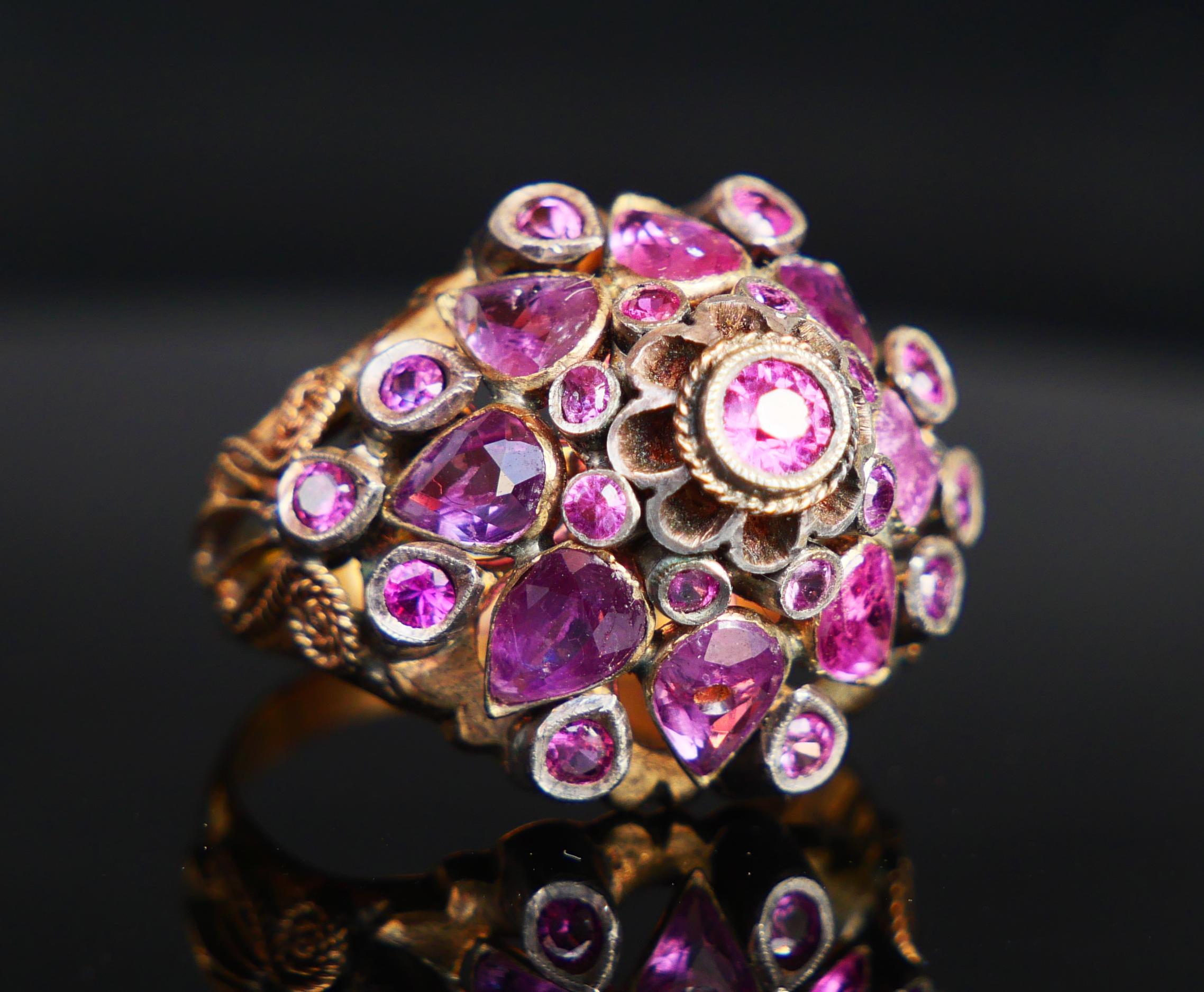 Antique Pyramid Ring natural 4.75ctw Ruby solid 14K Gold Ø US8.5 / 6.9gr For Sale 7