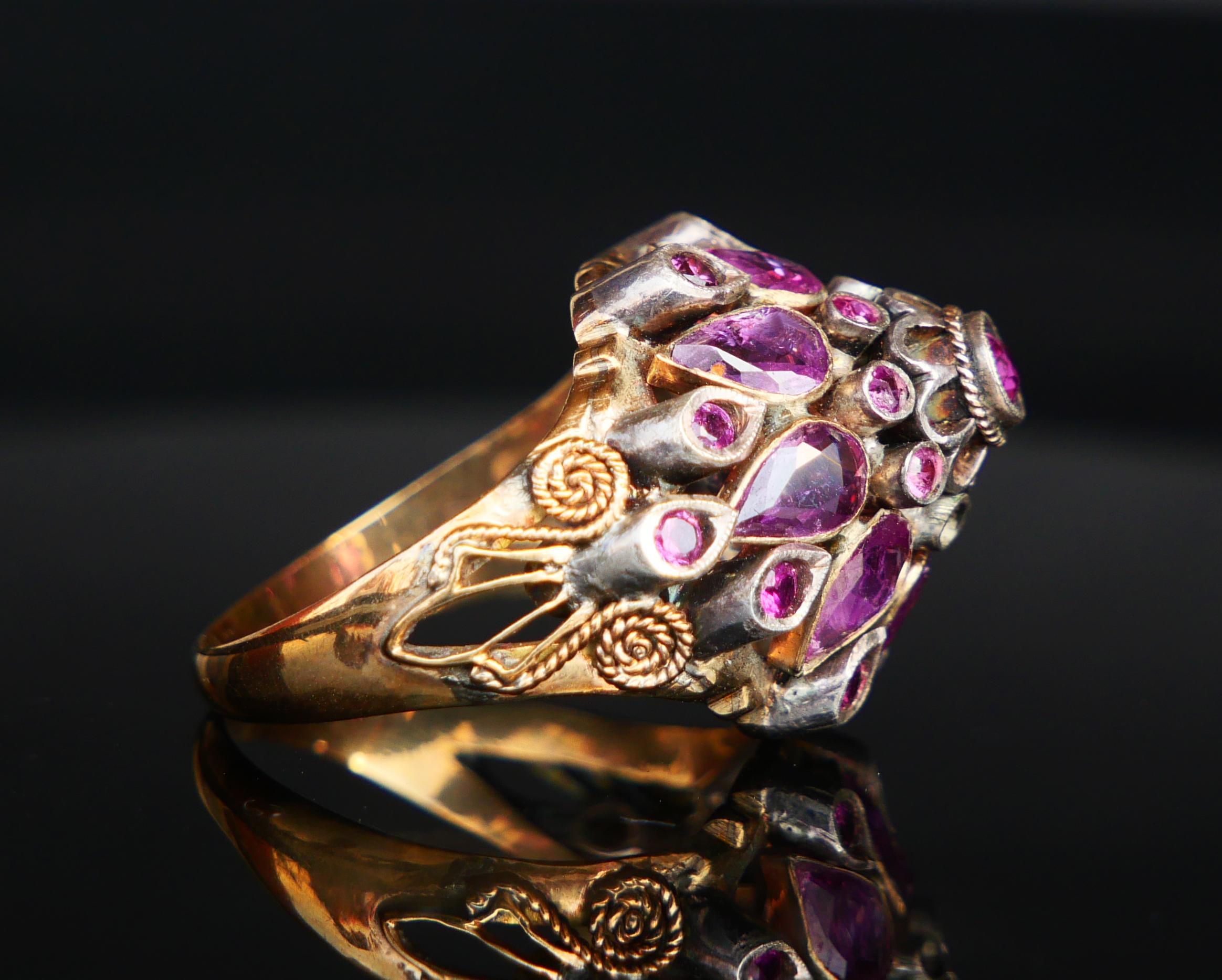 Antique Pyramid Ring natural 4.75ctw Ruby solid 14K Gold Ø US8.5 / 6.9gr For Sale 8