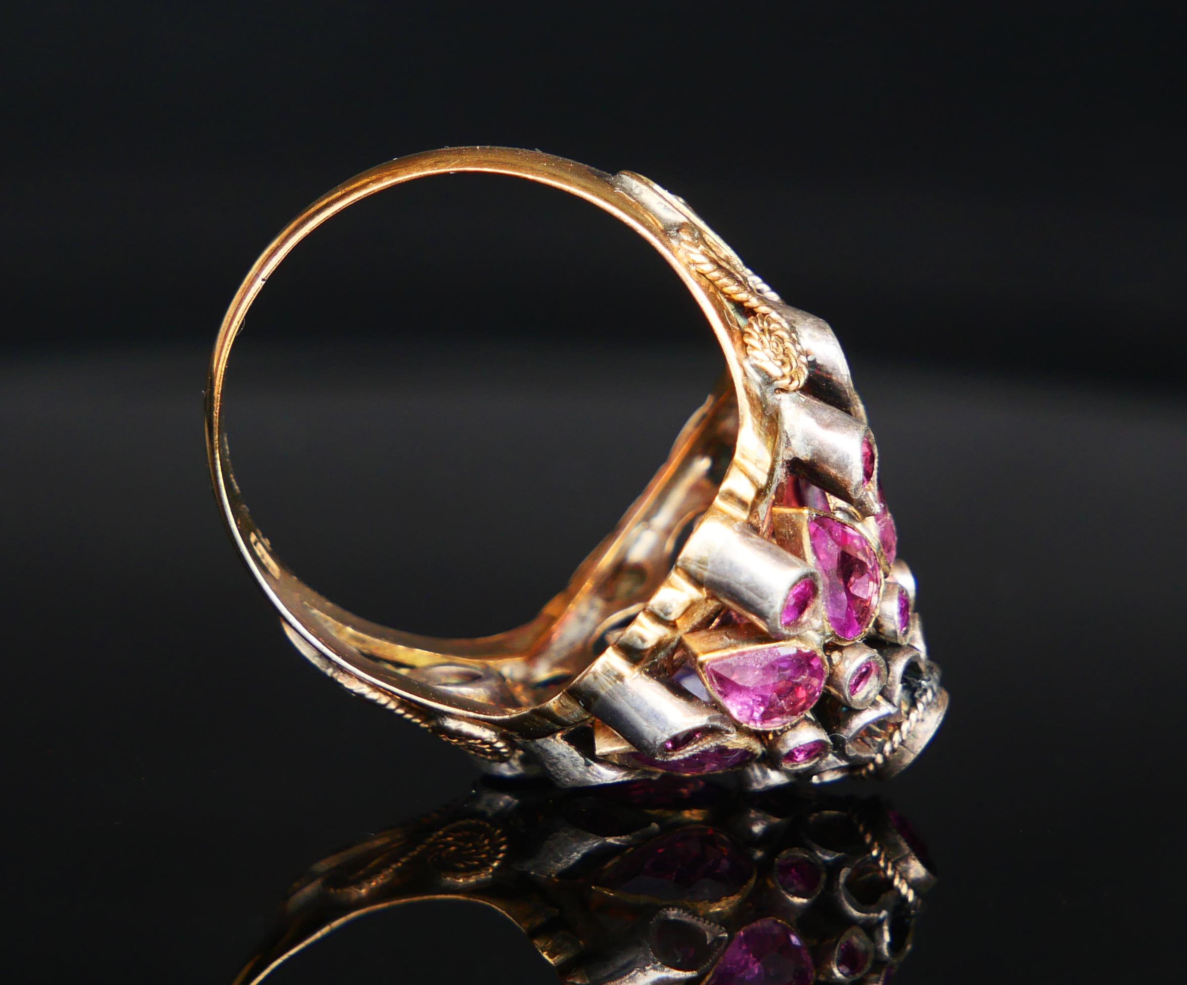 Antique Pyramid Ring natural 4.75ctw Ruby solid 14K Gold Ø US8.5 / 6.9gr For Sale 9