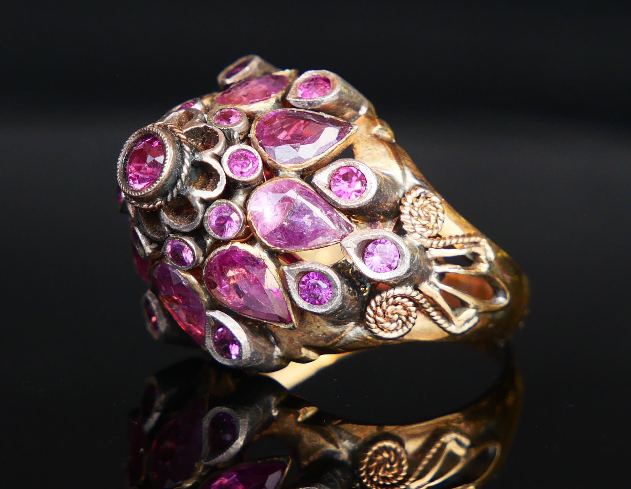 Antique Pyramid Ring natural 4.75ctw Ruby solid 14K Gold Ø US8.5 / 6.9gr For Sale 10