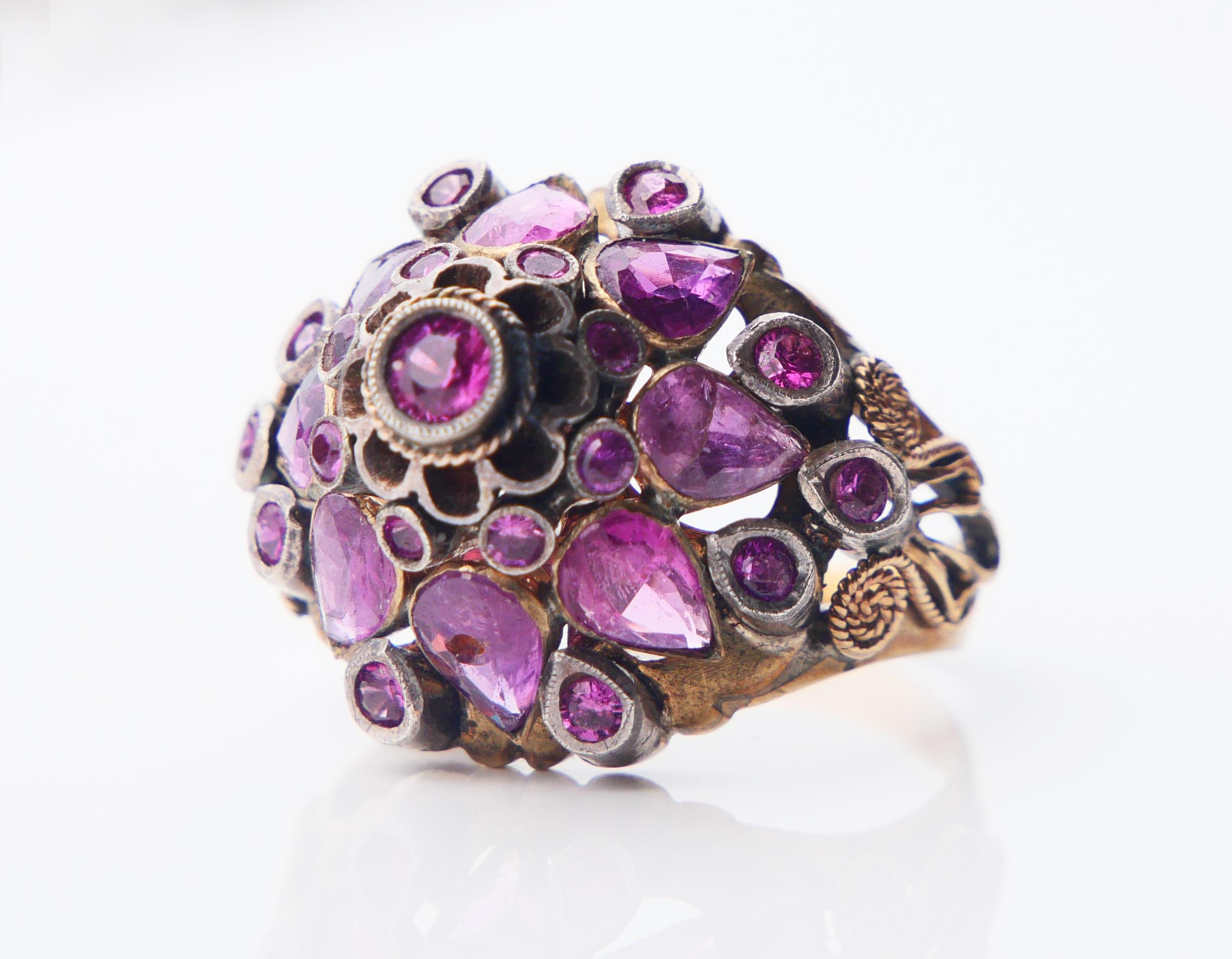 Art Deco Antique Pyramid Ring natural 4.75ctw Ruby solid 14K Gold Ø US8.5 / 6.9gr For Sale
