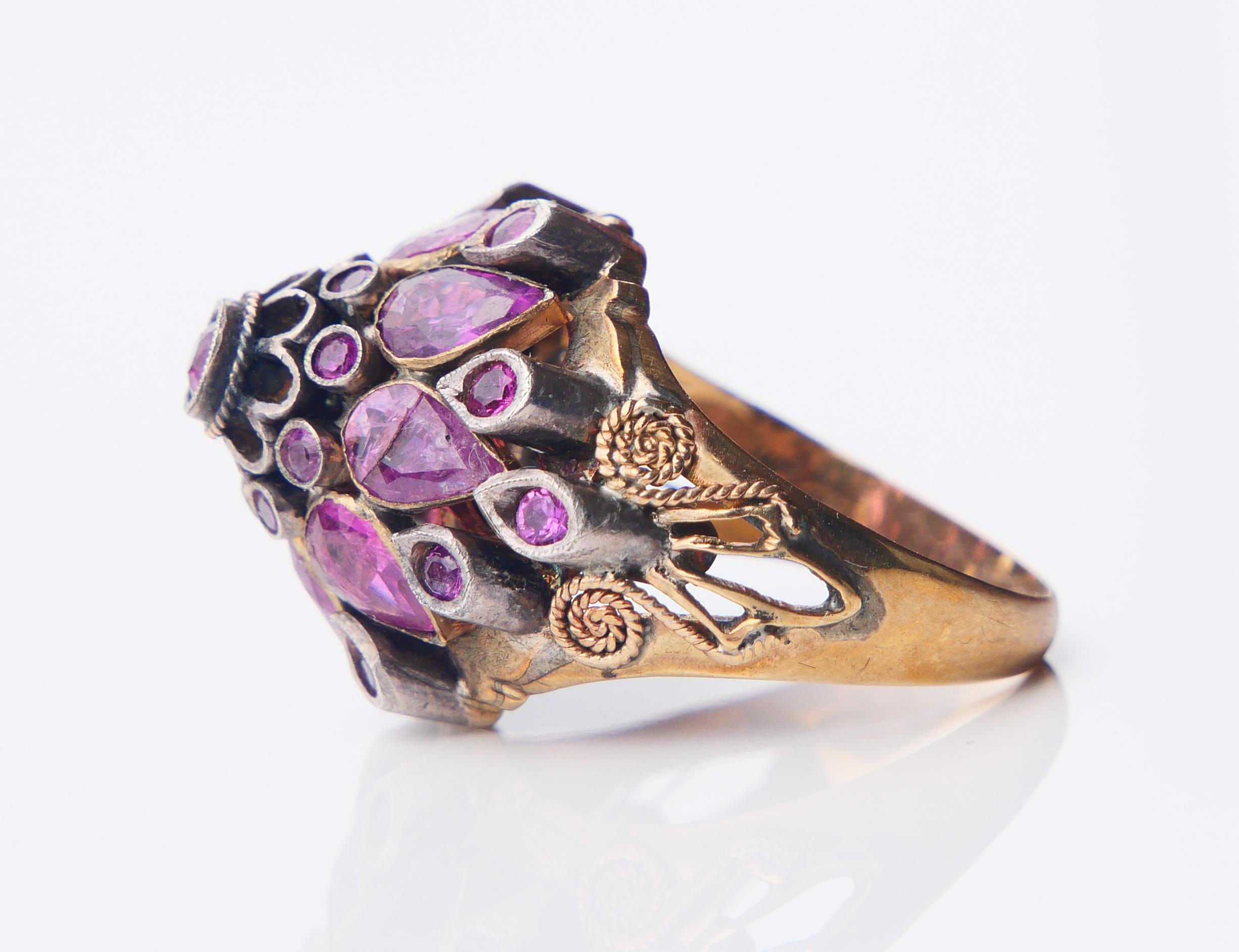Old European Cut Antique Pyramid Ring natural 4.75ctw Ruby solid 14K Gold Ø US8.5 / 6.9gr For Sale