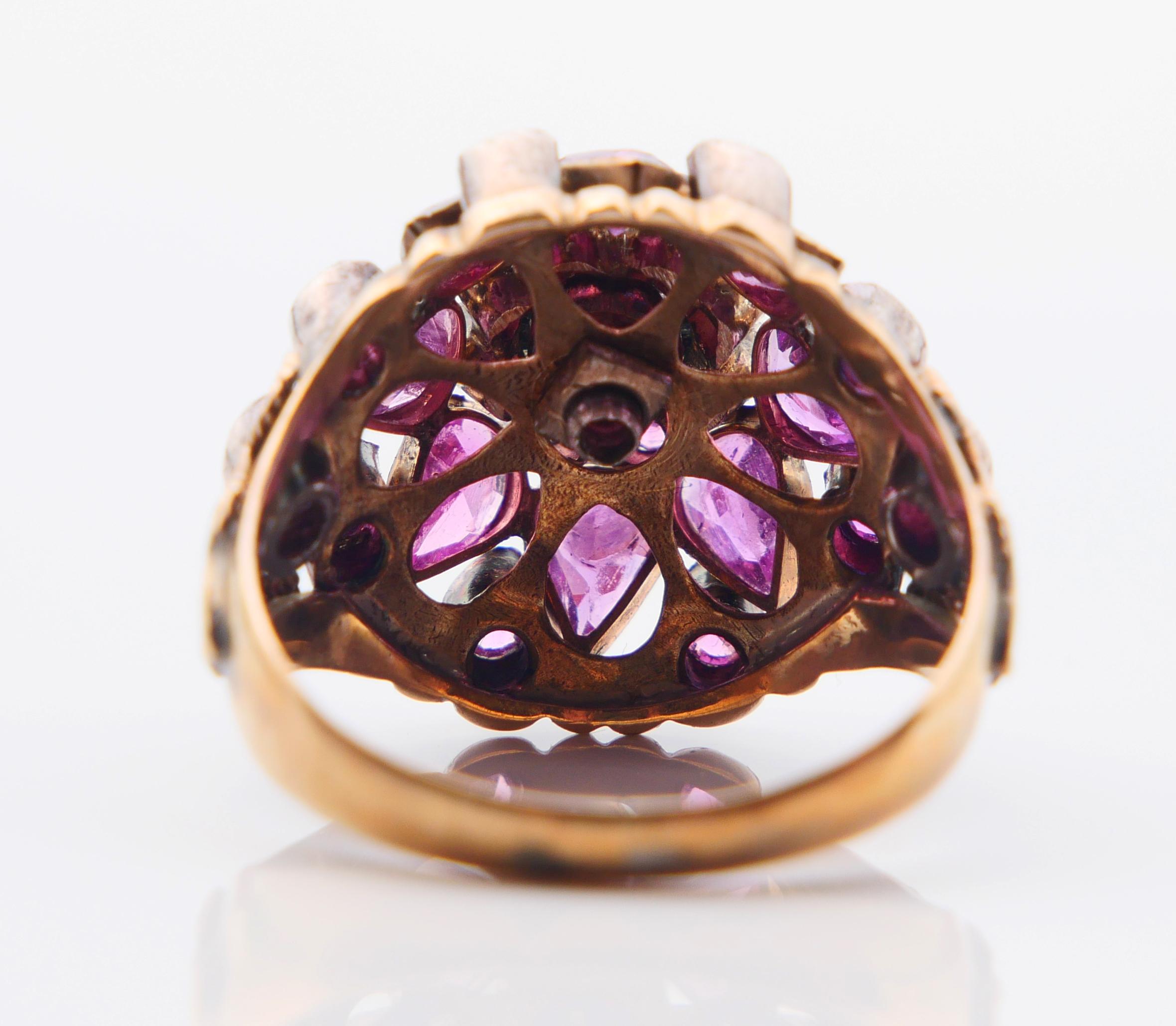 Women's Antique Pyramid Ring natural 4.75ctw Ruby solid 14K Gold Ø US8.5 / 6.9gr For Sale